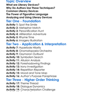 Literary Devices And Techniques Worksheet Activity Booklet