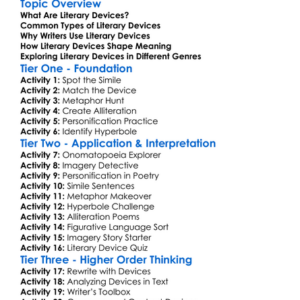 Literary Devices Overview Worksheet Activity Booklet