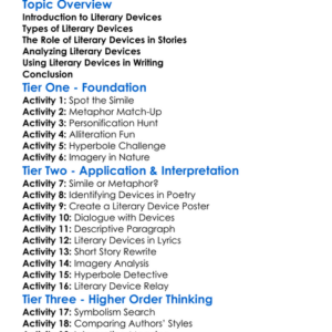 Literary Devices Worksheet Activity Booklet