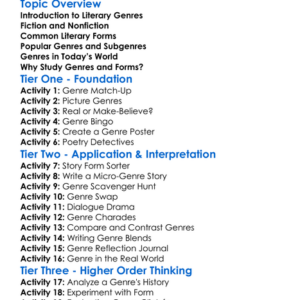 Literary Genres And Forms Worksheet Activity Booklet