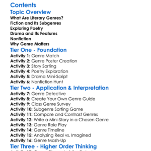Literary Genres And Their Characteristics Worksheet Activity Booklet