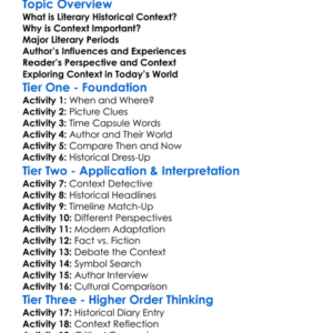 Literary Historical Context Worksheet Activity Booklet