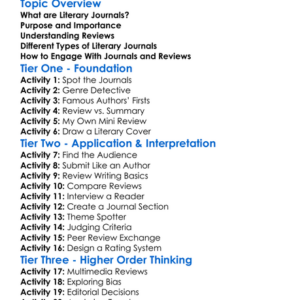 Literary Journals And Reviews Worksheet Activity Booklet