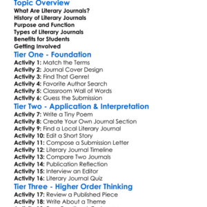 Literary Journals Worksheet Activity Booklet
