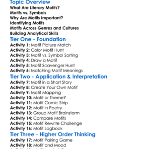 Literary Motifs Worksheet Activity Booklet