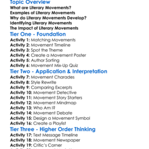 Literary Movement Worksheet Activity Booklet