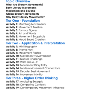 Literary Movements Worksheet Activity Booklet
