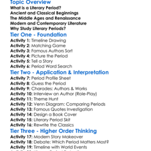 Literary Period Overviews Worksheet Activity Booklet