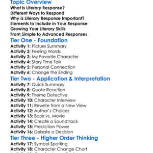 Literary Response Worksheet Activity Booklet