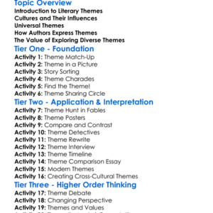 Literary Themes Across Cultures Worksheet Activity Booklet
