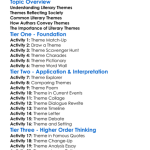 Literary Themes In Society Worksheet Activity Booklet