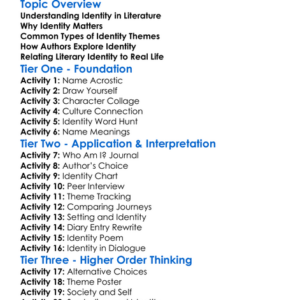Literary Themes Of Identity Worksheet Activity Booklet
