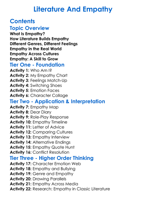 Literature And Empathy Worksheet Activity Booklet