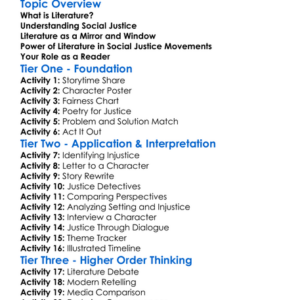 Literature And Social Justice Worksheet Activity Booklet