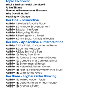 Literature And The Environment Worksheet Activity Booklet