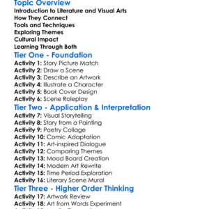 Literature And Visual Arts Worksheet Activity Booklet