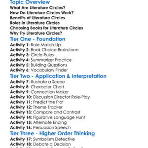 Literature Circles Worksheet Activity Booklet