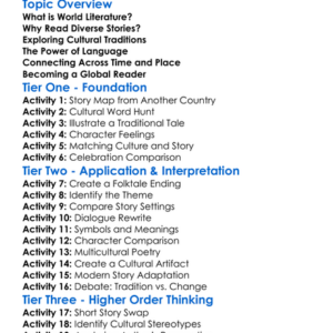 Literature From Diverse Cultures Worksheet Activity Booklet