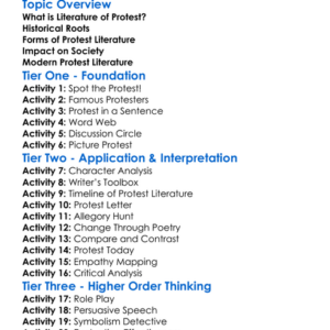 Literature Of Protest Worksheet Activity Booklet