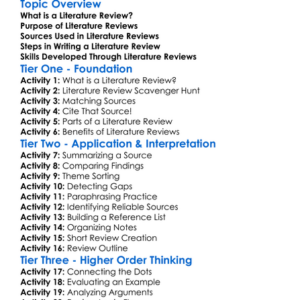 Literature Reviews Worksheet Activity Booklet