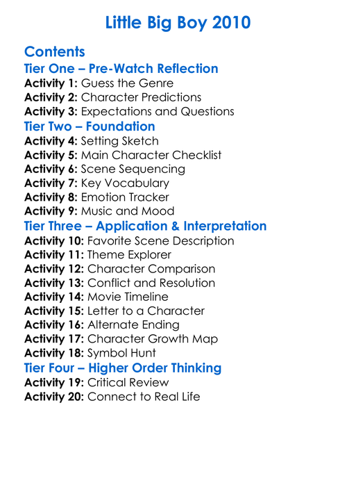 Little Big Boy 2010 Worksheet Activity Booklet