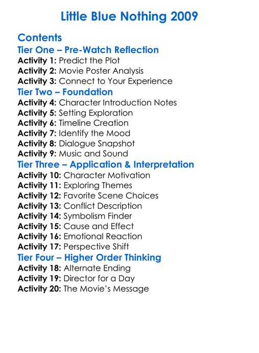 Little Blue Nothing 2009 Worksheet Activity Booklet