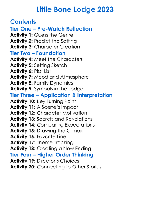 Little Bone Lodge 2023 Worksheet Activity Booklet