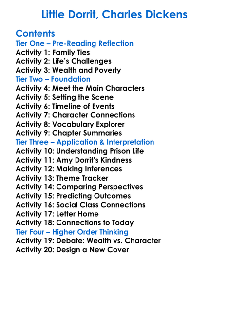 Little Dorrit Charles Dickens Worksheet Activity Booklet