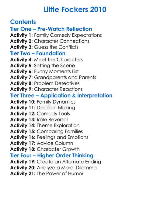 Little Fockers 2010 Worksheet Activity Booklet