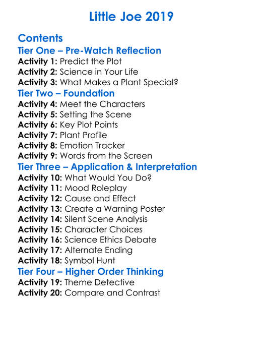 Little Joe 2019 Worksheet Activity Booklet