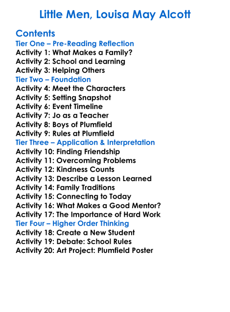 Little Men Louisa May Alcott Worksheet Activity Booklet