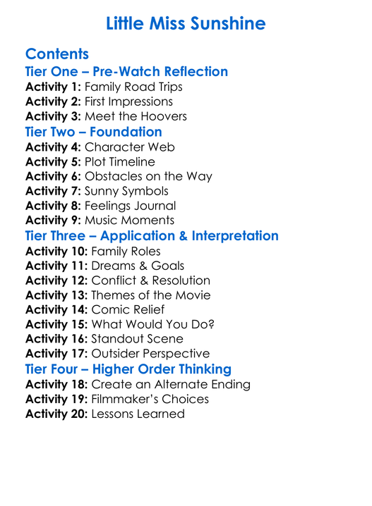 Little Miss Sunshine Worksheet Activity Booklet