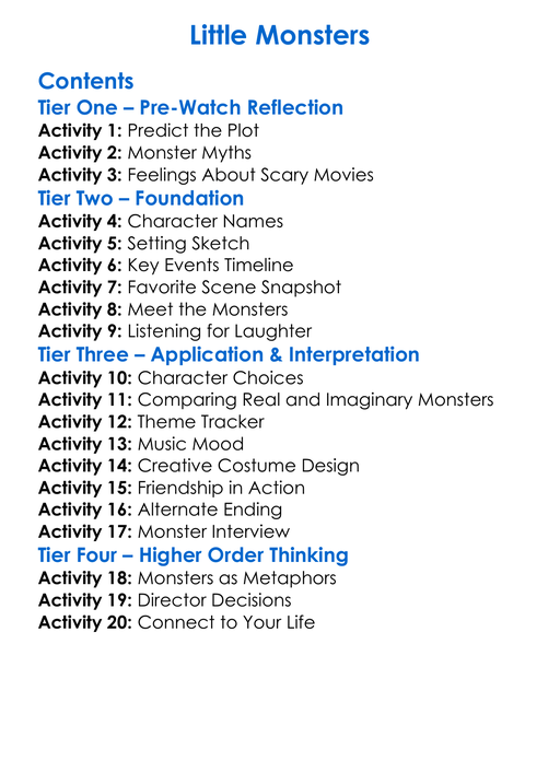 Little Monsters Worksheet Activity Booklet