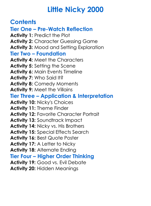 Little Nicky 2000 Worksheet Activity Booklet