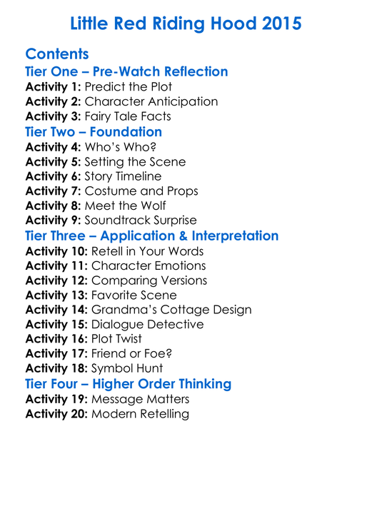 Little Red Riding Hood 2015 Worksheet Activity Booklet