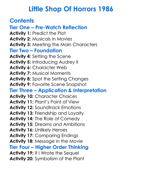 Little Shop Of Horrors 1986 Worksheet Activity Booklet