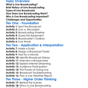 Live Broadcasting Worksheet Activity Booklet