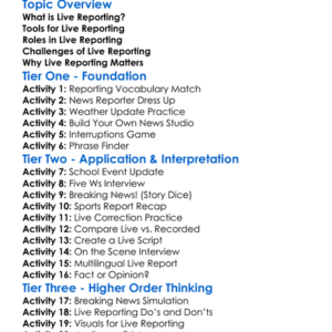 Live Reporting Worksheet Activity Booklet