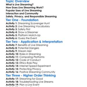 Live Streaming Worksheet Activity Booklet