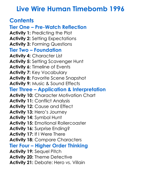 Live Wire Human Timebomb 1996 Worksheet Activity Booklet