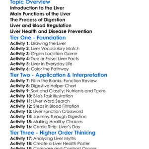 Liver And Its Functions Worksheet Activity Booklet