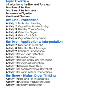 Liver And Pancreas Functions Worksheet Activity Booklet