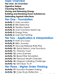 Liver Functions Worksheet Activity Booklet