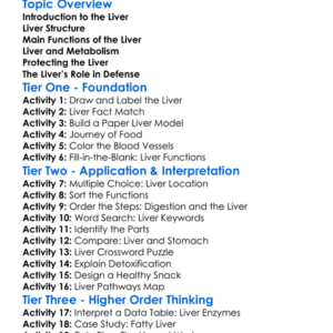 Liver Structure And Function Worksheet Activity Booklet