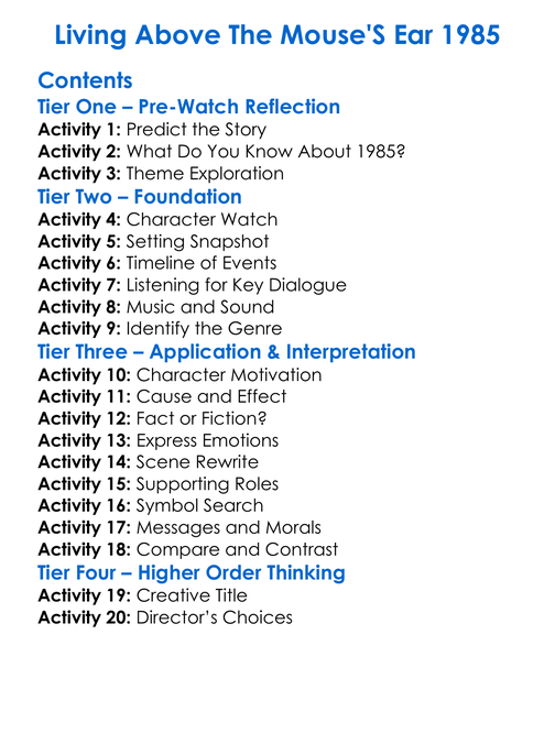 Living Above The Mouses Ear 1985 Worksheet Activity Booklet