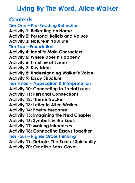 Living By The Word Alice Walker Worksheet Activity Booklet
