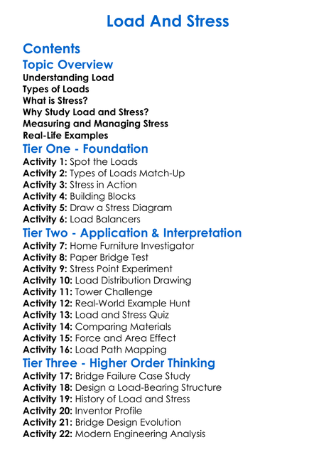 Load And Stress Worksheet Activity Booklet