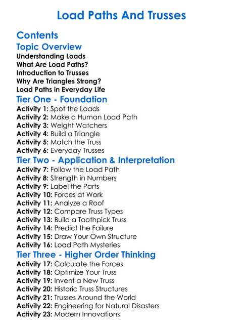 Load Paths And Trusses Worksheet Activity Booklet