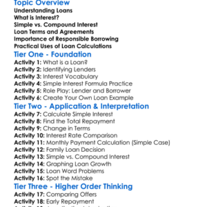 Loan And Interest Calculations Worksheet Activity Booklet
