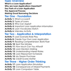 Loan Applications Worksheet Activity Booklet